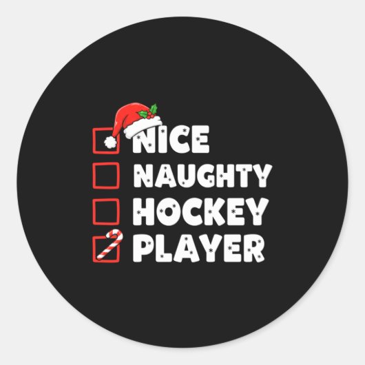 Christmas Nice Naughty Hockey Player List Santa Ch Runder Aufkleber (Vorderseite)