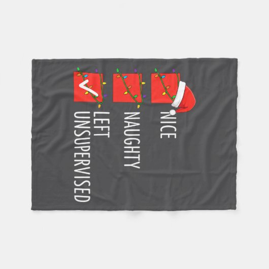 Christmas Nice Naughty Left Unsupervised Naughty O Fleecedecke (Vorderseite (Horizontal))