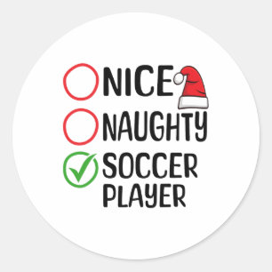 Christmas Nice Naughty Soccer Player Christmas Lis Runder Aufkleber