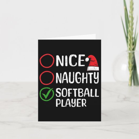 Christmas Nice Naughty Softball Player Weihnachten Karte (Vorderseite)