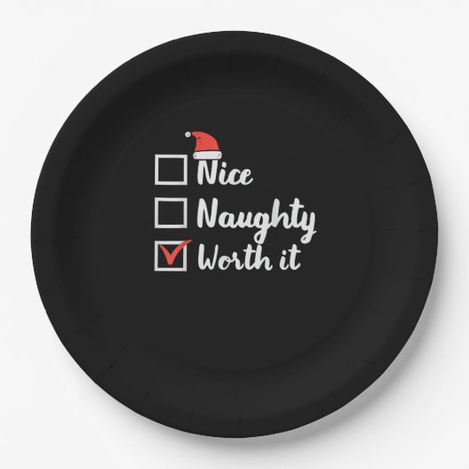 Christmas Nice Naughty Worth It Funny  Pappteller (Vorderseite)