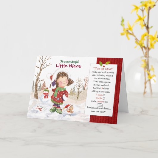 Christmas, Niece. Find 8 things hidden Karte (Gelbe Blume)