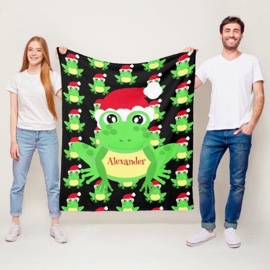 Christmas Niedlich Frog Weihnachtsmannmütze Black  Fleecedecke (Beispiel)