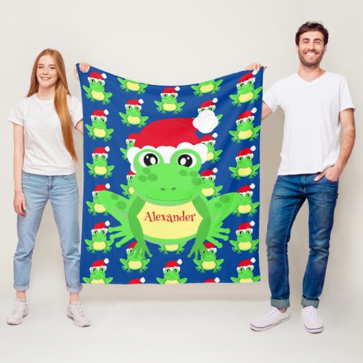 Christmas Niedlich Frog Weihnachtsmannmütze Blue N Fleecedecke (Beispiel)