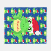 Christmas Niedlich Frog Weihnachtsmannmütze Blue N Fleecedecke (Vorderseite (Horizontal))