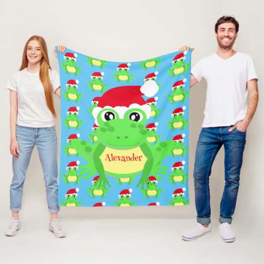Christmas Niedlich Frog Weihnachtsmannmütze Blue N Fleecedecke (Beispiel)