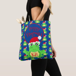Christmas Niedlich Frog Weihnachtsmannmütze Blue N Tasche