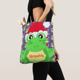 Christmas Niedlich Frog Weihnachtsmannmütze Lila N Tasche