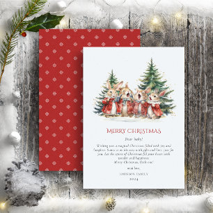 Christmas Niedlich Funny Bunnies Baby Red Green Feiertagskarte
