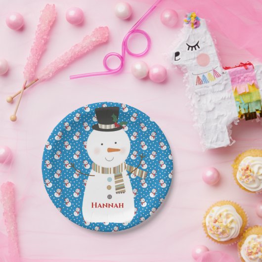 Christmas Niedlich Happy Cartoon Snowman Pappteller (Party)