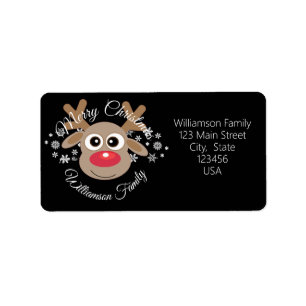 Christmas Niedlich Reindeer Cartoon Black Novelty Adressaufkleber