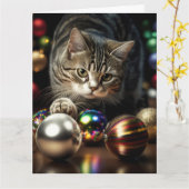 CHRISTMAS NIEDLICHE TABBY CAT Grußkarte Karte (Gelbe Blume)