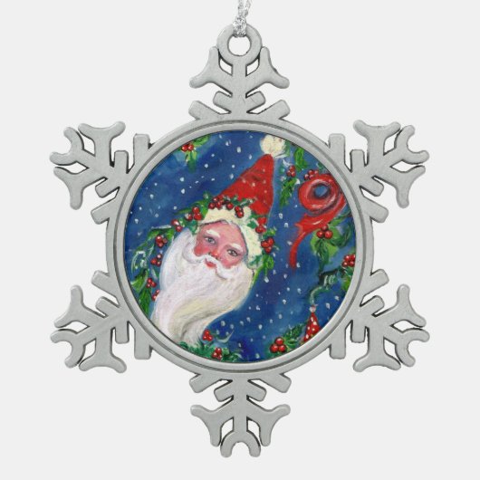 CHRISTMAS NIGHT /SANTA CLAUS SCHNEEFLOCKEN Zinn-Ornament (Vorderseite)