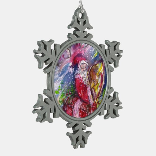 CHRISTMAS NIGHT /SANTA CLAUS SPIELHARP SCHNEEFLOCKEN Zinn-Ornament (Links)