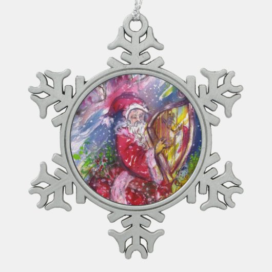 CHRISTMAS NIGHT /SANTA CLAUS SPIELHARP SCHNEEFLOCKEN Zinn-Ornament (Vorderseite)