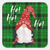 Christmas Nordic Gnome Green Kariert Quadratischer Aufkleber (Vorderseite)