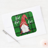Christmas Nordic Gnome Green Kariert Quadratischer Aufkleber (Umschlag)
