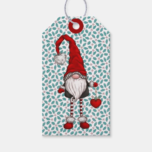 Christmas Nordic Gnome Mistletoe Pattern Geschenkanhänger (Vorderseite)