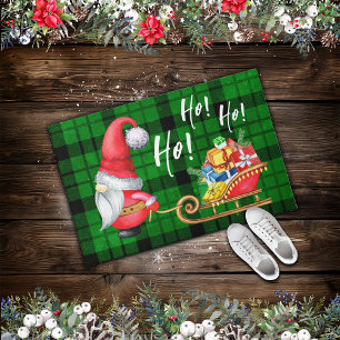 Christmas Nordic Gnome Santa Green Kariert Fußmatte