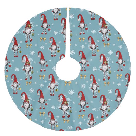 Christmas Nordic Gnomes Blue Pattern Polyester Weihnachtsbaumdecke (Vorderseite)