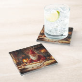 Christmas Norwegian Nisse Making Lefse, Coaster Glasuntersetzer (Schrägansicht)