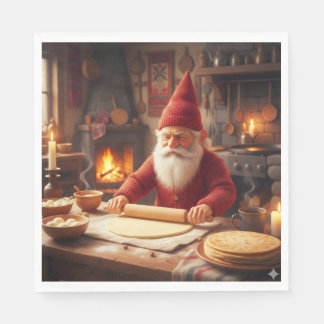Christmas Norwegian Nisse Making Lefse, Napkins Serviette