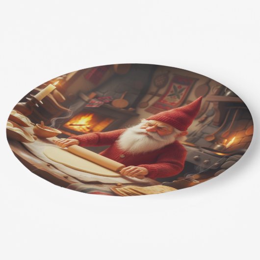 Christmas Norwegian Nisse Making Lefse, Plates Pappteller (Schrägansicht)