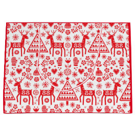 CHRISTMAS NORWEGIAN REINDEER PATTERN GIFT BAG GROßE GESCHENKTÜTE
