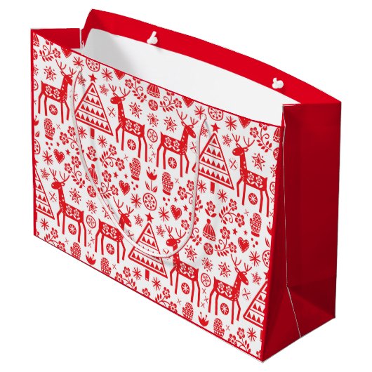 CHRISTMAS NORWEGIAN REINDEER PATTERN GIFT BAG GROßE GESCHENKTÜTE (Rückseite Schrägansicht)