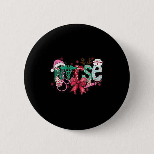 Christmas Nurse Coquette Bow Stethoscope Er Rn Icu Button (Vorderseite)