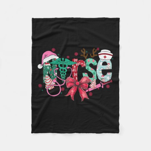 Christmas Nurse Coquette Bow Stethoscope Er Rn Icu Fleecedecke (Vorderseite)