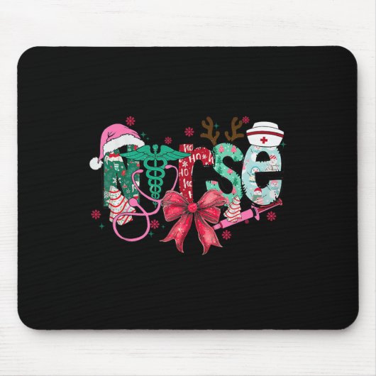Christmas Nurse Coquette Bow Stethoscope Er Rn Icu Mousepad (Vorne)