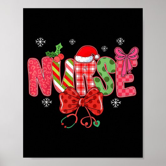 Christmas Nurse Coquette Bow Stethoscope Nursing X Poster (Vorne)