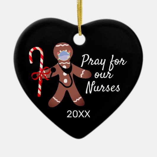 Christmas Nurse Covid Face Maske Gingerbread Mann Keramik Ornament (Vorne)