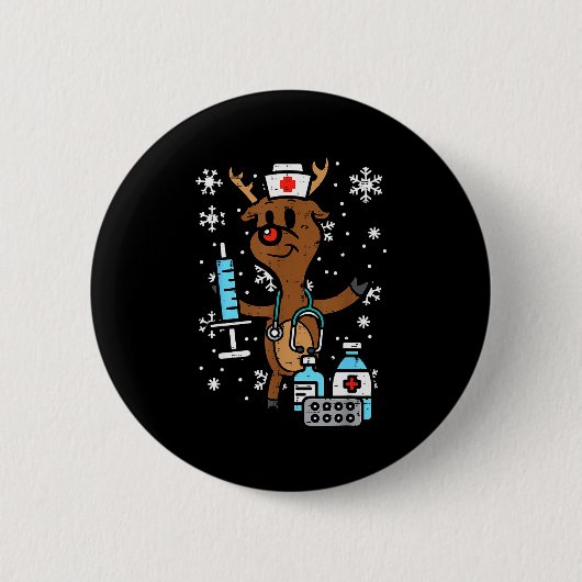 Christmas Nurse Reindeer Funny Xmas Nursing Scrub Button (Vorderseite)