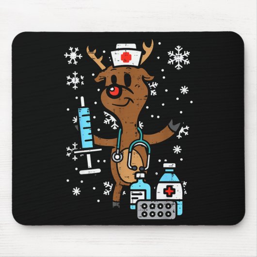 Christmas Nurse Reindeer Funny Xmas Nursing Scrub Mousepad (Vorne)