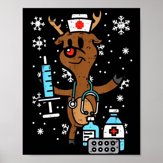 Christmas Nurse Reindeer Funny Xmas Nursing Scrub Poster (Vorne)
