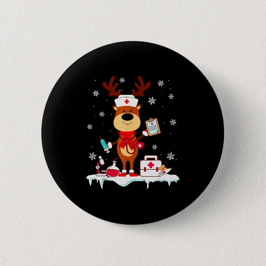 Christmas Nurse Reindeer Funny Xmas Scrub Top Nurs Button (Vorderseite)