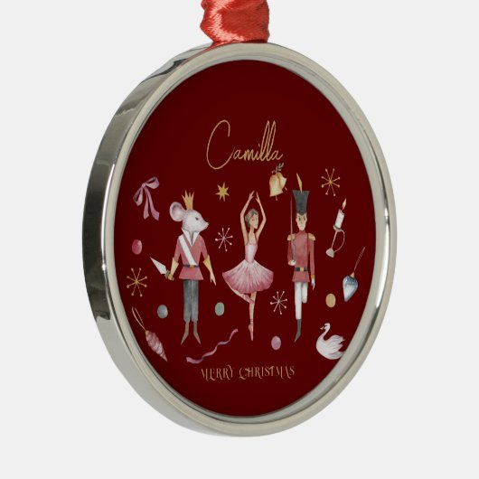 Christmas Nutcracker Ballerina Whimsical Kids Name Ornament Aus Metall (Rechts)
