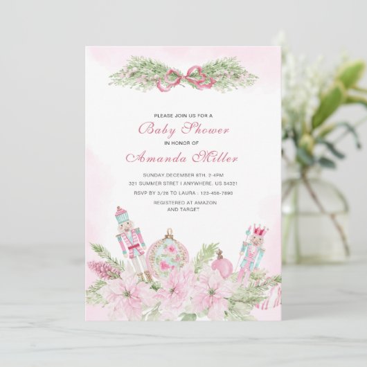 Christmas Nutcracker Ballet Pink watercoInvitation Einladung (Stehend Vorderseite)