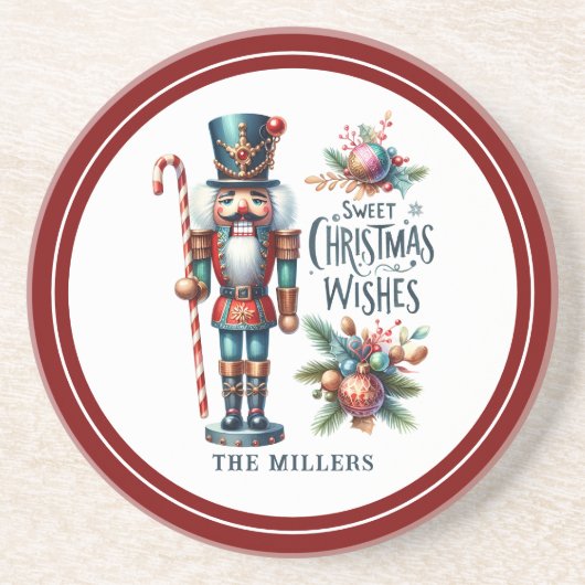Christmas Nutcracker Candy Cane Weihnachtswünsche Getränkeuntersetzer (Vorne)