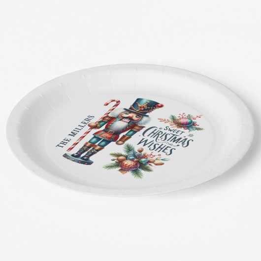 Christmas Nutcracker Candy Cane Weihnachtswünsche Pappteller (Schrägansicht)