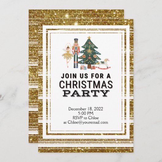 Christmas Nutcracker Custom Gold Party Einladung (Vorne/Hinten)