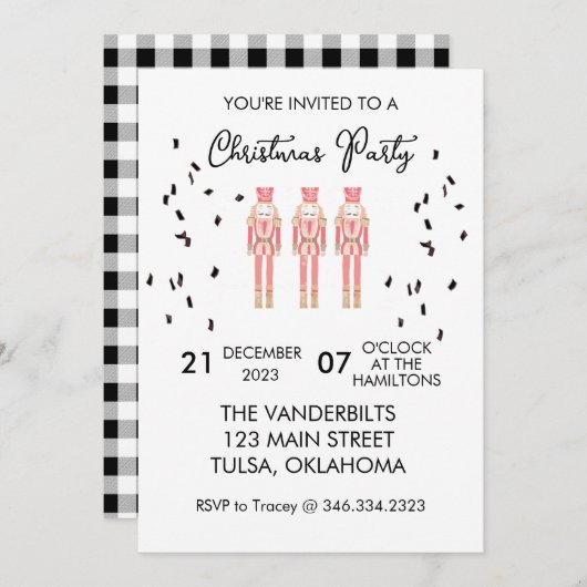 Christmas Nutcracker Gingham Einladungen (Vorne/Hinten)