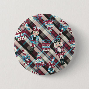 Christmas Nutcracker Kariert Blue Burgund Button