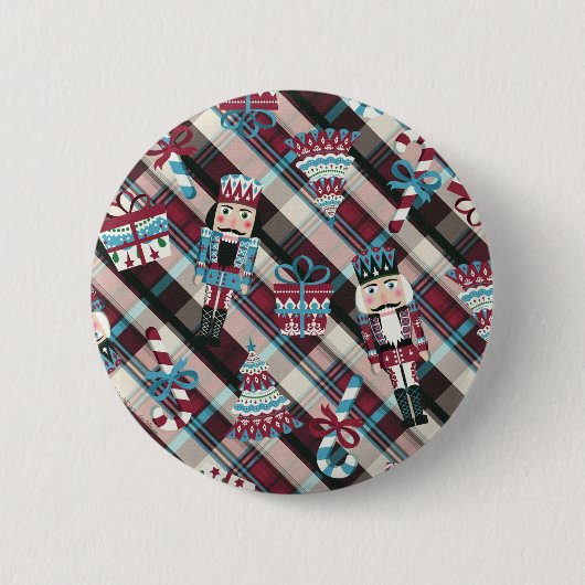 Christmas Nutcracker Kariert Blue Burgund Button (Vorderseite)