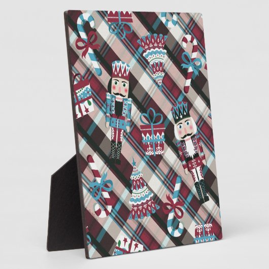 Christmas Nutcracker Kariert Blue Burgund Fotoplatte (Seite)
