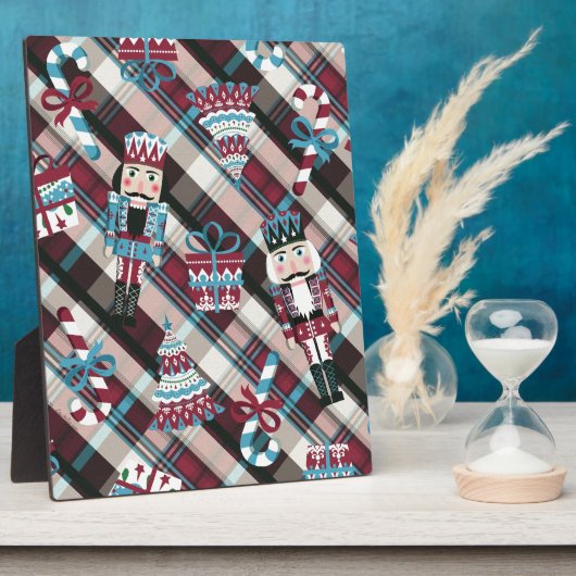 Christmas Nutcracker Kariert Blue Burgund Fotoplatte (Seite)