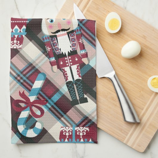 Christmas Nutcracker Kariert Blue Burgund Geschirrtuch (Viertel Falte)