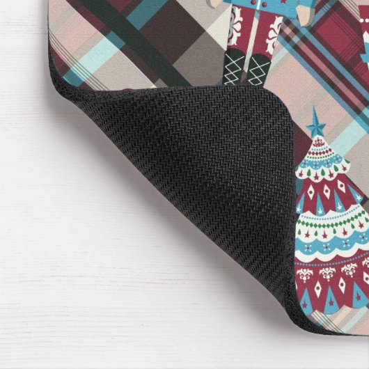 Christmas Nutcracker Kariert Blue Burgund Mousepad (Ecke)